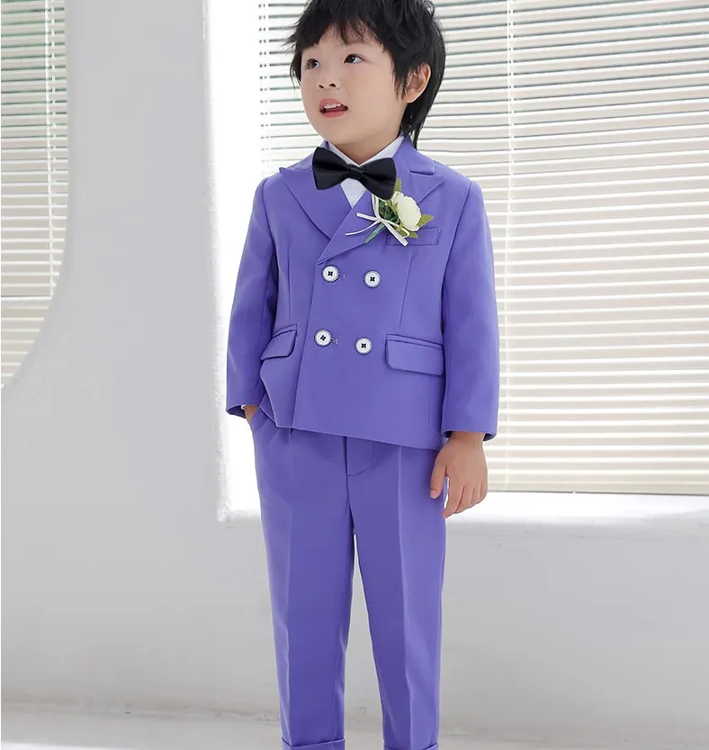 Children Luxurious Purple Photograph Dress Gentleman Kids Birthday Suit Flower Boy Formal Wedding Party Performance Dance Tuxedo