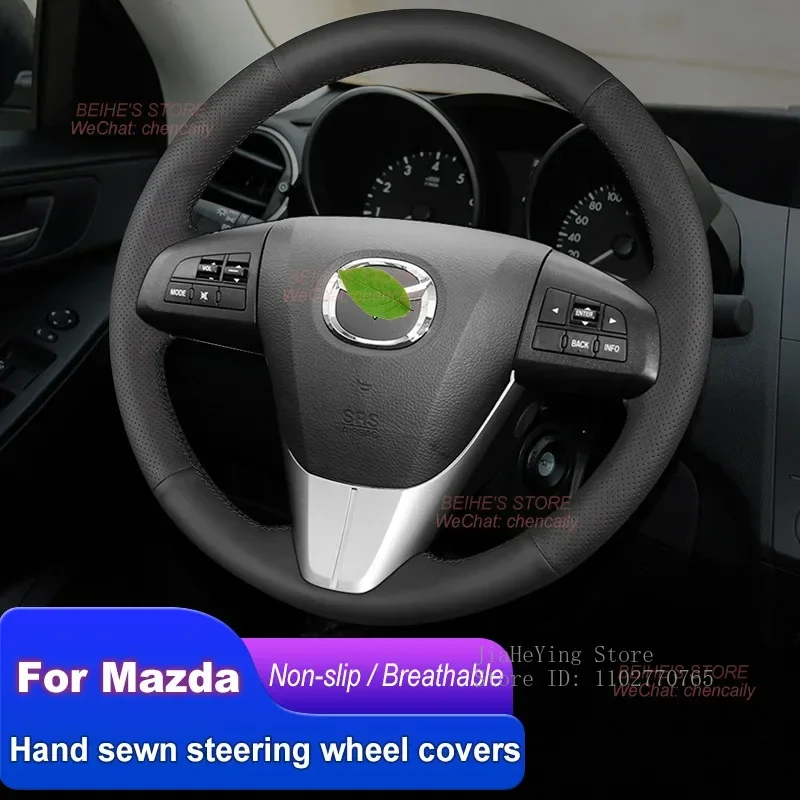 Hand-stitched Non-slip Durable Nappa Leather Car Steering Wheel Cover for Mazda 3 2011-2015 CX-7 2014 Interior Accessories