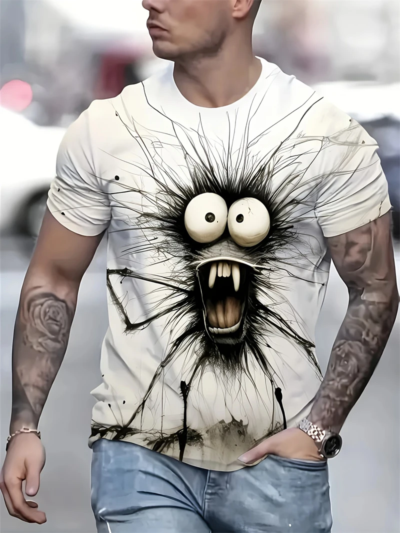 Funny Cat Pattern T-Shirt For Men Personality Animal 3D Printed T Shirts Summer Loose Short Sleeved Tops Casual Round Neck Tees