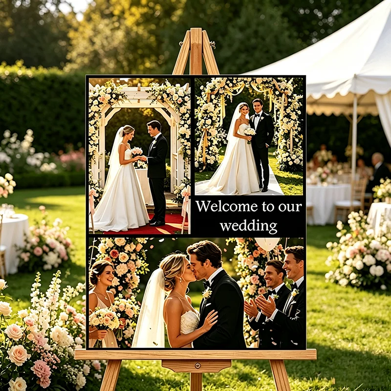 Custom Wedding Welcome Canvas Personalized Couple Photo Collage Ceremony Reception Decoration Gift
