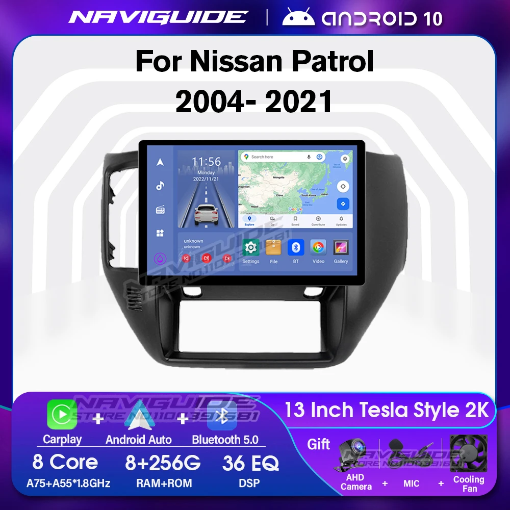 

NAVIGUIDE Y1 13inch Car Radio For Nissan Patrol 2004-2021 Android 10 Auto GPS Navigation Multimedia Player 1920*1200P Carplay BT