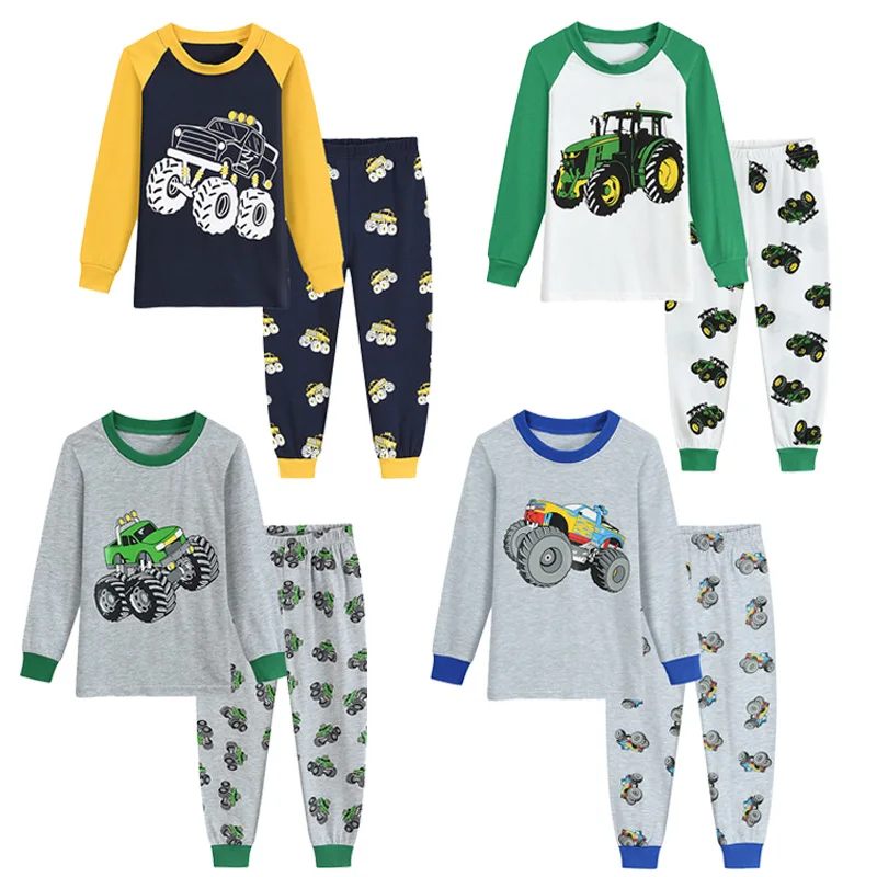 Little Hand Boys Cotton Pajamas for Kids 2 Piece Long Sleeve PJs Tractor Off Road Sleepwear Toddler Size 2-7T
