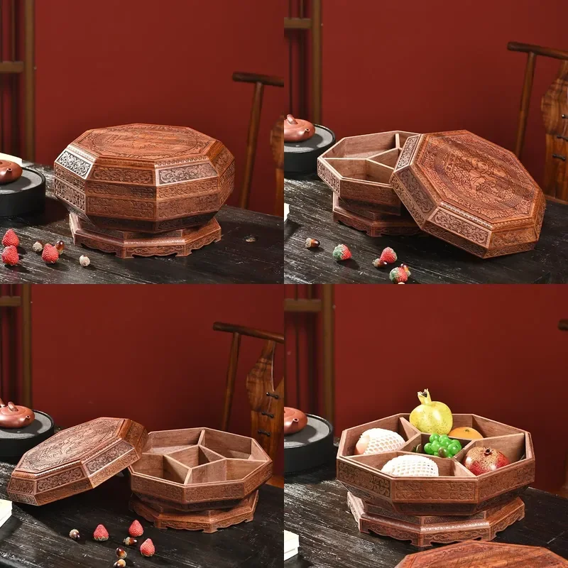 For Myanmar Pears Rotating Fruit Plate Large Capacity 5-Grid Dual-Use with Lid Chinese Retro Style Melon Serving Tray for