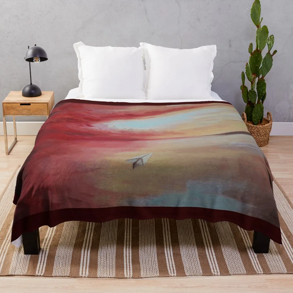 red sky oil painting paper plane Throw Blanket Loose for babies Tourist Blankets