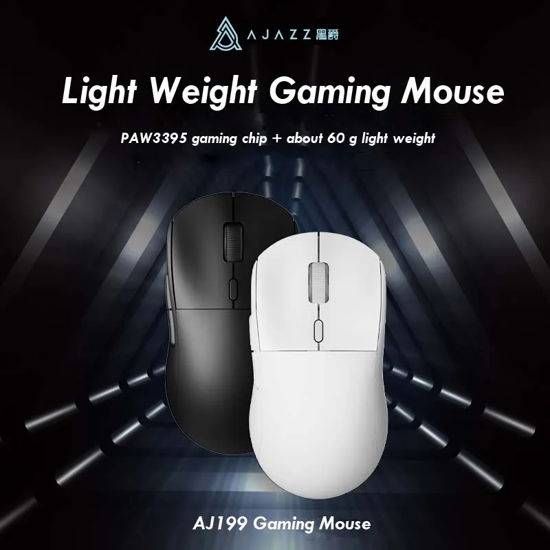 Ajazz-Souris de jeu sans fil mp 199, 2.4GHz + filaire, PAW3395, pour ordinateur portable, PC, optique