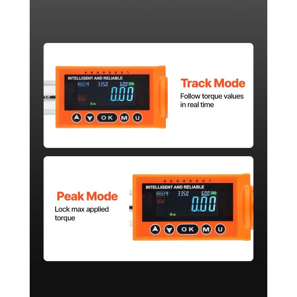 Digital Torque Wrench Set 3/8 & 1/2 Inch Drive, 0-220Nm Range, ±2% Accuracy with LED Display and Vibration Alert