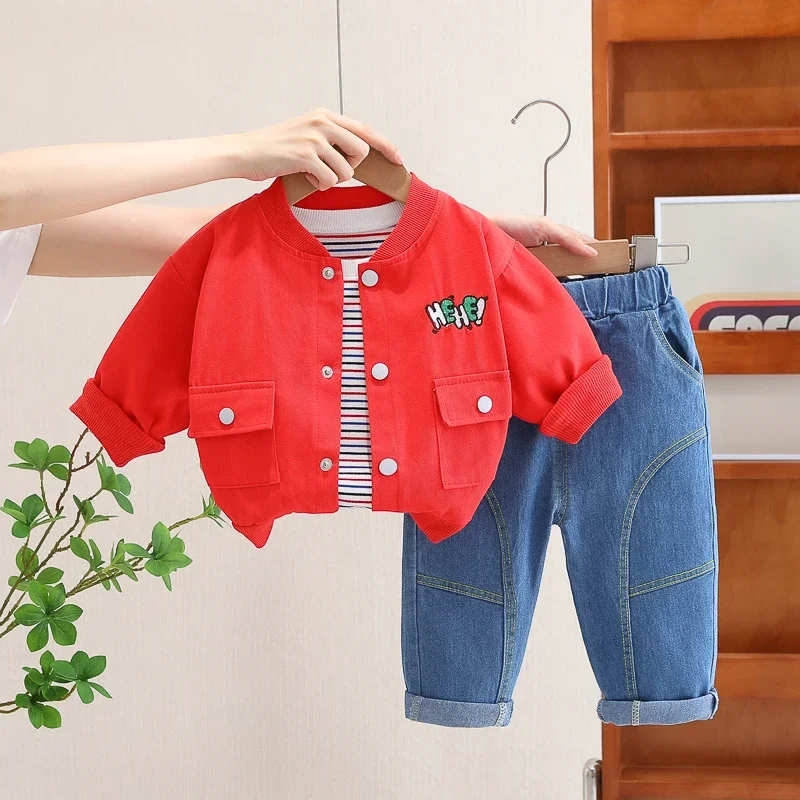 New Spring Children Sport Clothes Kids Boys Patchwork Hoodies Jacket T Shirt Pants 3Pcs/Set Baby Infant Tracksuit 0-5 Years