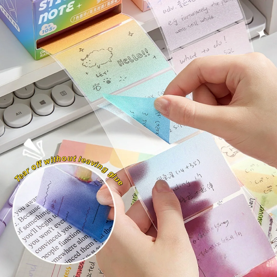 105 Sheets Pearlescent Transparent Pull-out Sticky Notes Drawer-style Re-stickable Sticky Notepad Note Memo Pad Stationery