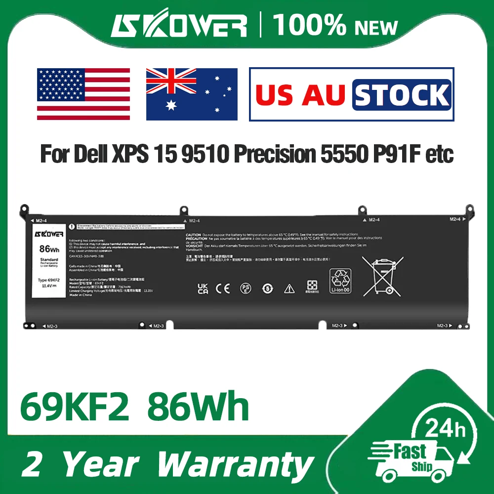 

SKOWER 69kf2 battery for dell xps 15 9500 9510 9520 alienware m15 r5 r6 r7 m17 r3 r4 Inspiron 7510 7610 G15 5510 5511 8fctc
