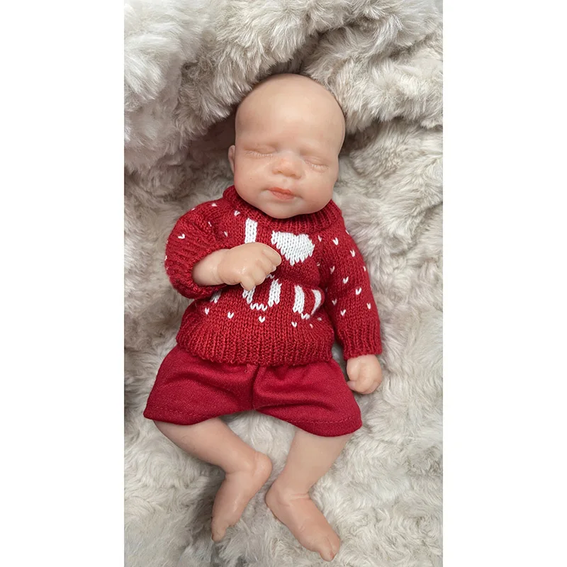 25cm  Mini Baby Pascale Soft Stretchable Solid Silicone Doll with  Red Knitted Set