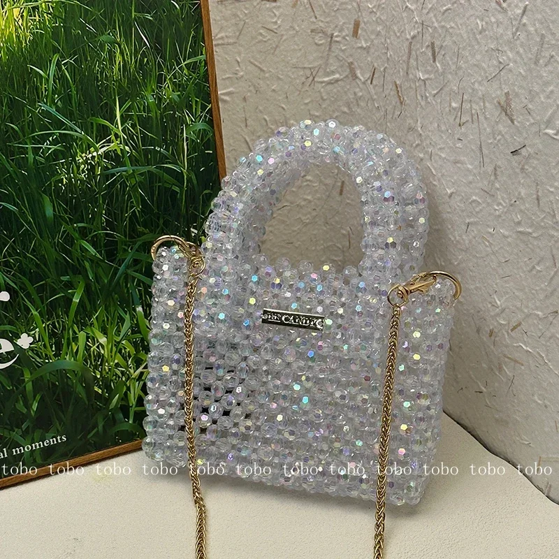 2023 Shiny Cute Acrylic Beaded Wallets & Holders Brand Designer Bead Shoulder Bag Ladies Homemade Bling Designer Summer Bags