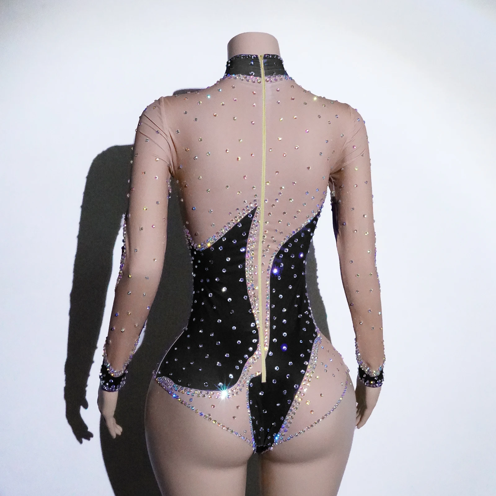 مثير الرقص عارية حجر الراين ارتداءها طويلة الأكمام حزب المغني ملهى ليلي سحب الملكة الزي المرحلة ارتداء الأداء GOGO زي