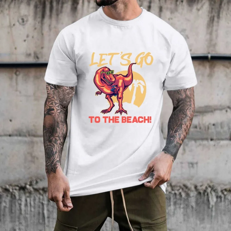 Summer Beach Style Dinosaur Pattern Heat - Transfer White Ink Iron - on, Suitable for T - shirts, Canvas Bags, Casual Vacation