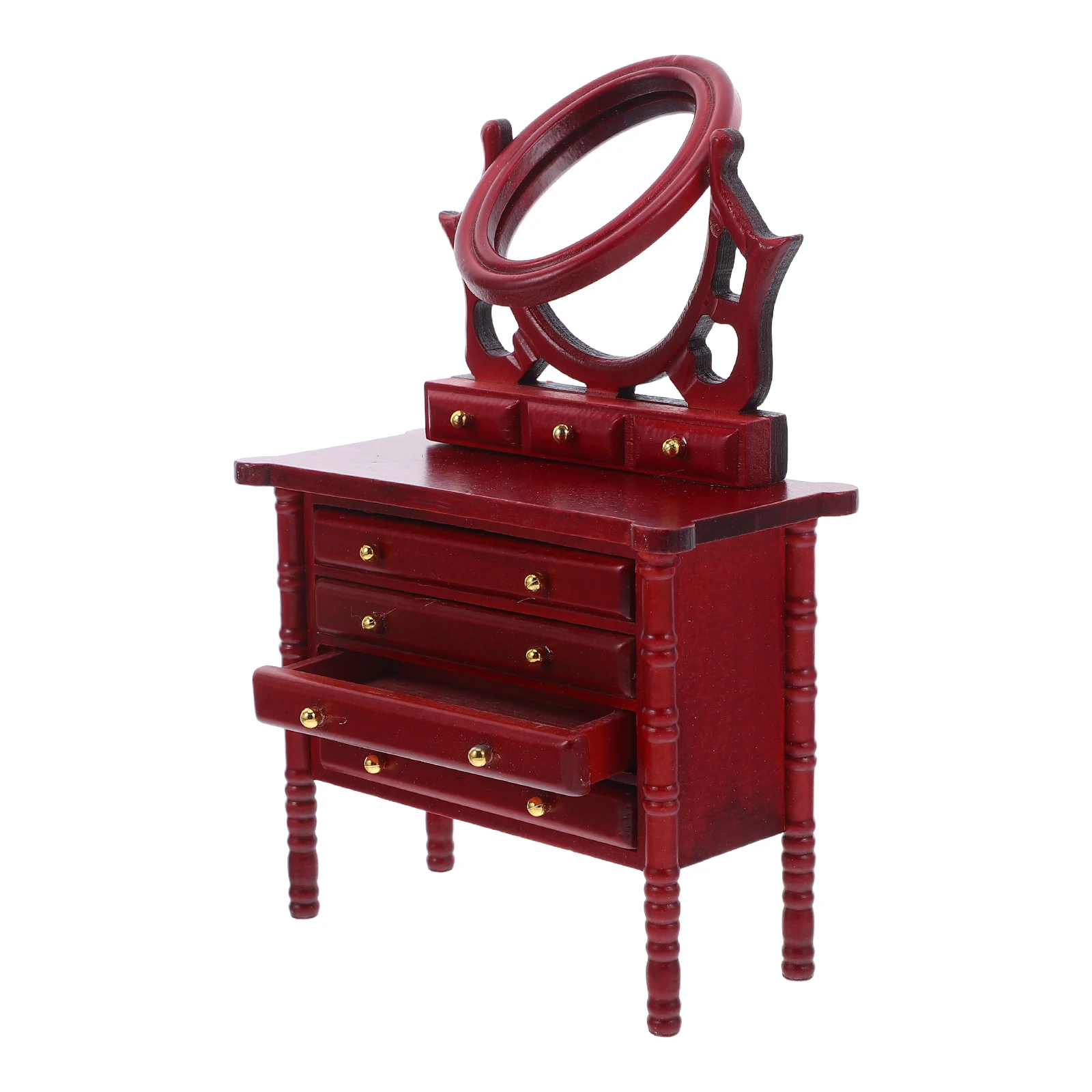 Mesa de tocador para casa de muñecas en miniatura, escala 1:12 con cajones de espejo, Mini tocador de madera para casa de muñecas, muebles de dormitorio Mini