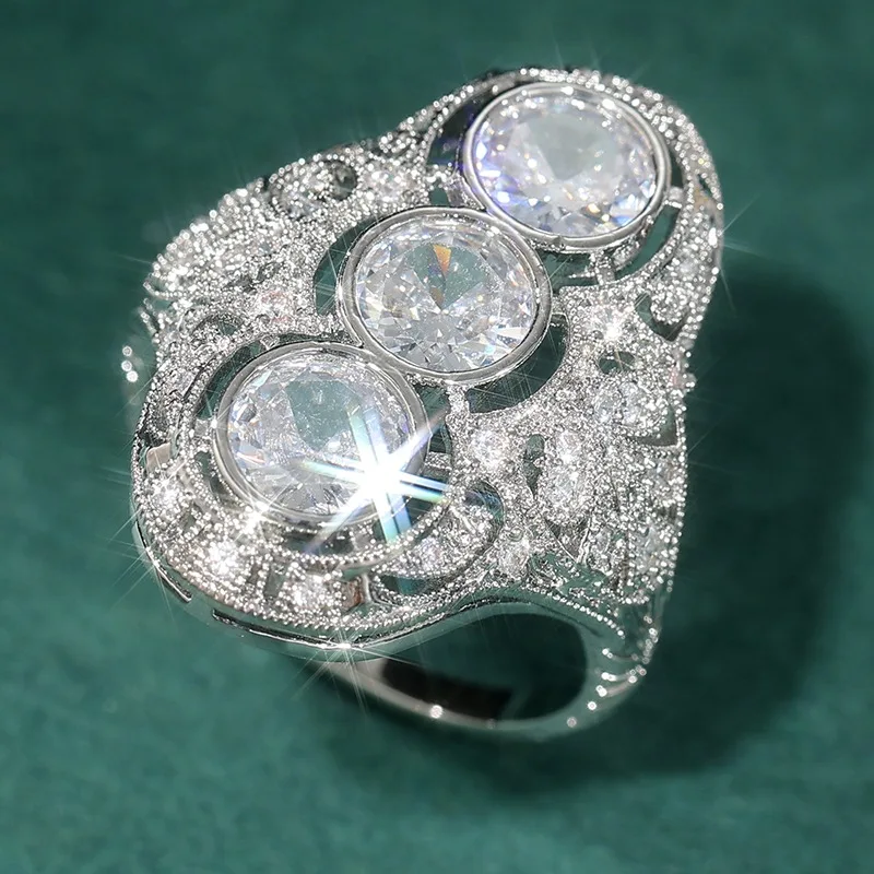 Wunderschöner silberfarbener, mit weißen CZ-Steinen besetzter Damenring mit geometrischer Form für den täglichen Gebrauch, Partyschmuck – Detail 4