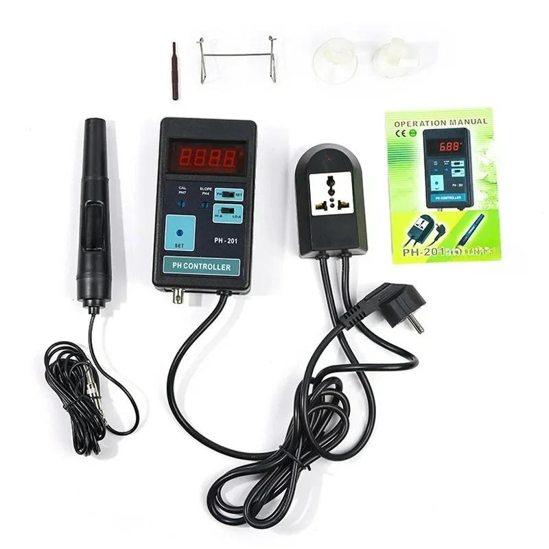 PH-201 Digital LCD Display PH CO2 Controller 0.00~14.00PH Range Aquarium Tank Meter + Switched Socket AC 100-240VGoods in stock