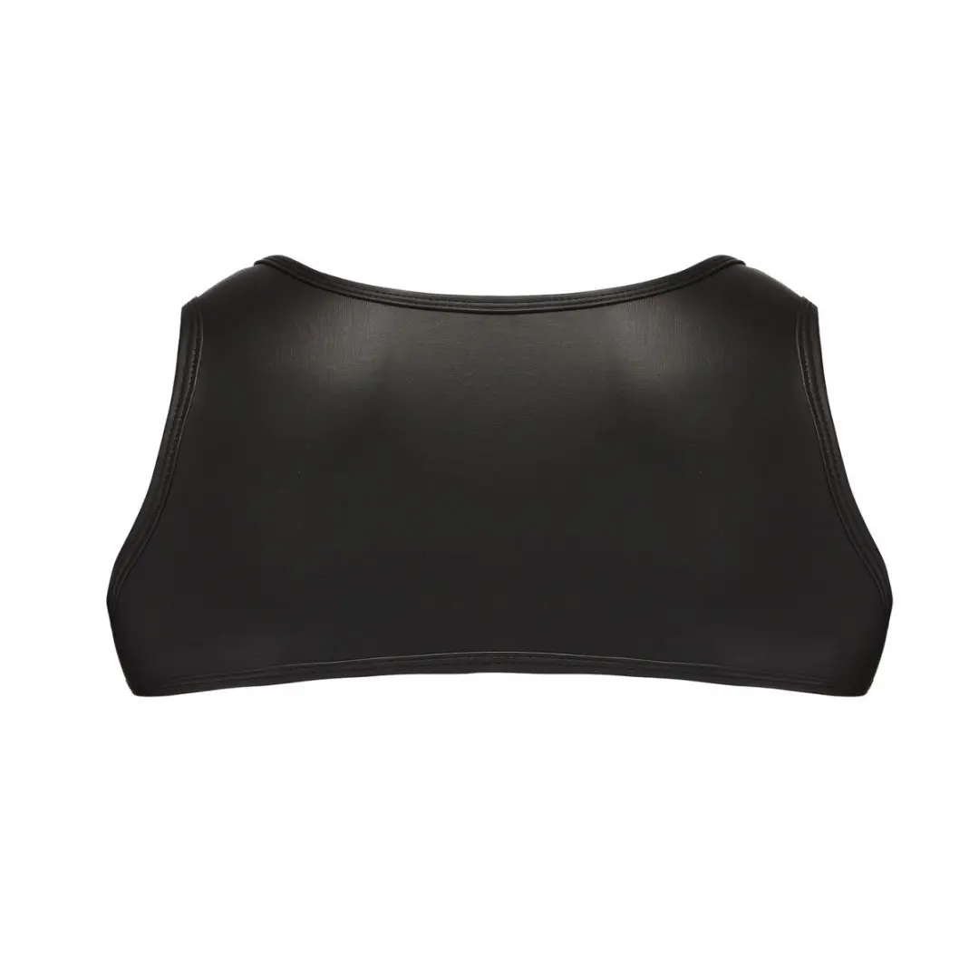 Men's Sexy Faux Leather Crop Top Short Tank Top Mini Vest for Nightclub Stage Party Clubwear Bodybuilding Clothes