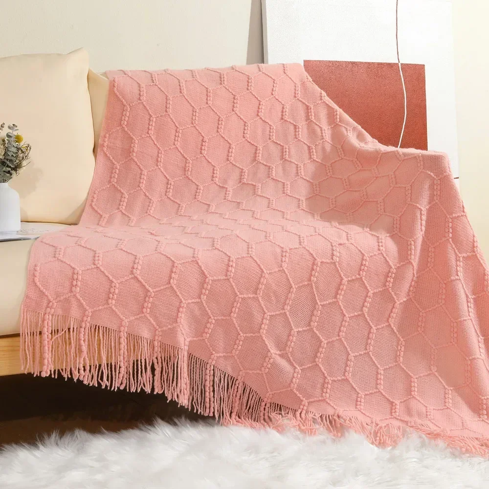 Knitted Blanket Chunky Throw Blanket Bed Decorative Air Condition Thread Blankets Plaid for Sofa Bedspread on the Bed 127x172cm