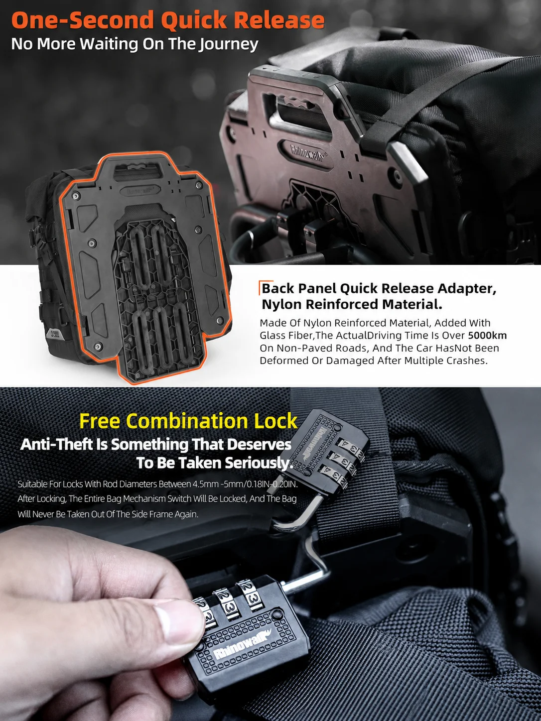 Rhinowalk Motorcycle Side Bag Waterproof 20L/35L Expandable Quick Release Anti-Theft Saddlebag Pannier for BMW KTM Honda Yamaha