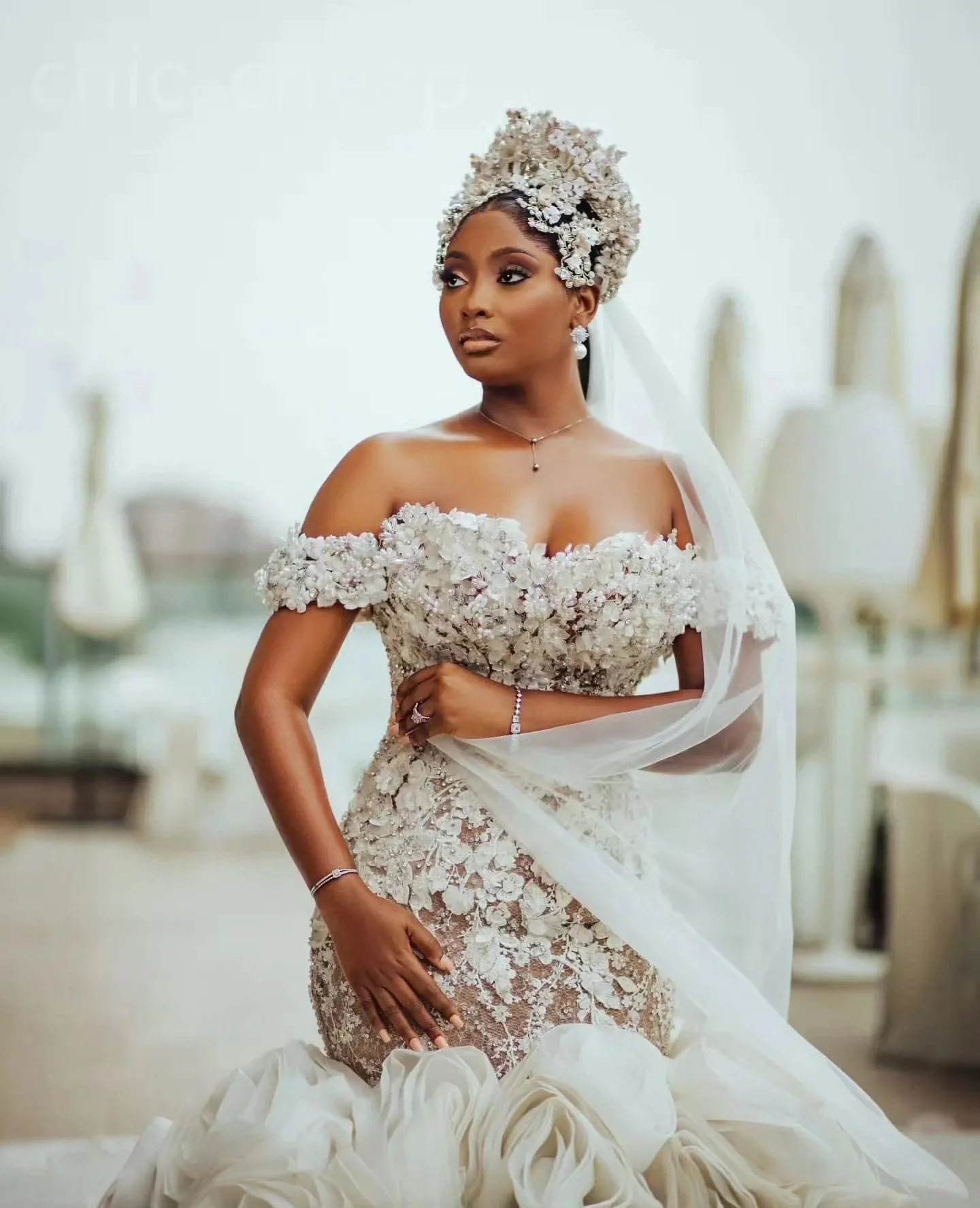 

Свадебное платье Aso Ebi в арабском стиле, больших размеров, цвета слоновой кости, фасон «русалка», с цветочным кружевом, бисером и иллюзионными вставками, на заказ