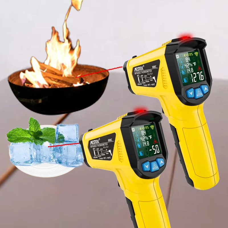 Mestek Non-contact Pyrometer 400&800°C Digital Infrared Thermometer High Temperature Meter t600a Color Light Alarm Termometro