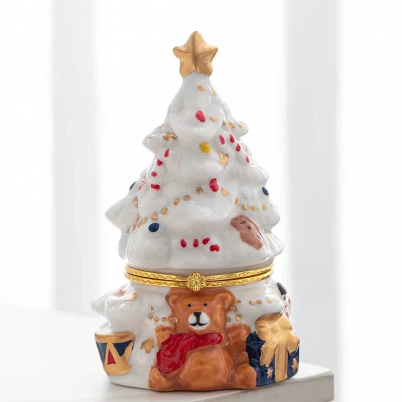 Ceramic Christmas Tree Shape Candy Food Jewelry Storage Container Ceramic Craft and Gift Cookie Jar Trinket Box Holiday Decor