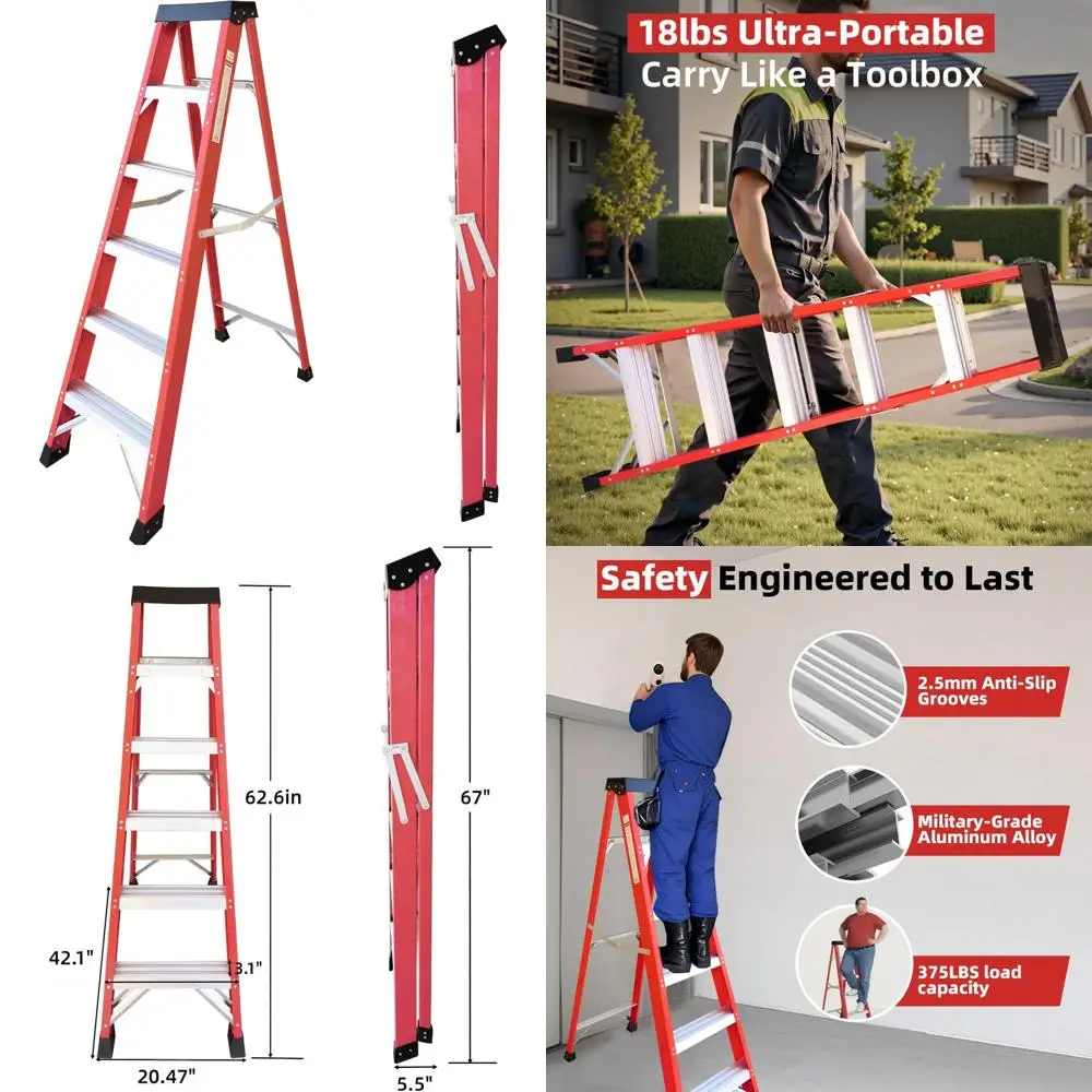 

6-foot fiberglass folding step ladder with 500-pound load capacity for home use