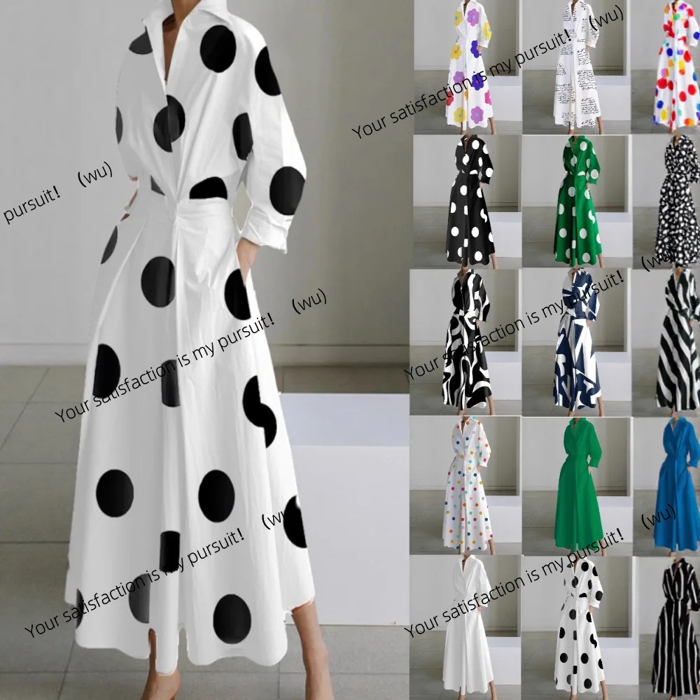 

Autumn new fashion long-sleeved V-neck printed dress women's clothing