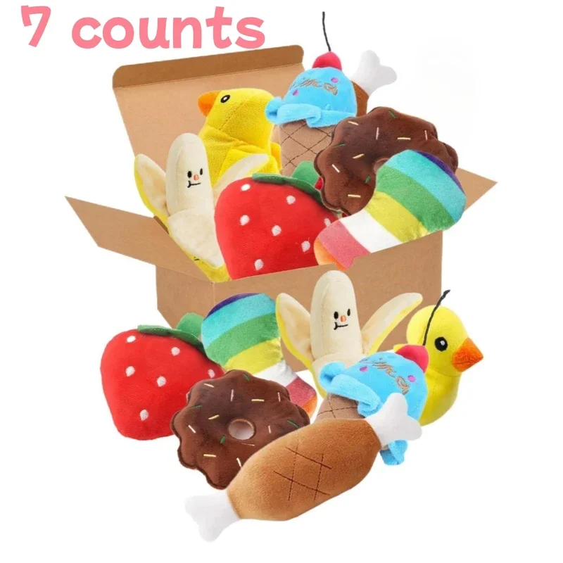 

7-piece set of dog amusing interactive chewing and sounding plush toys chewing fruit snacks and vegetables suitable for play