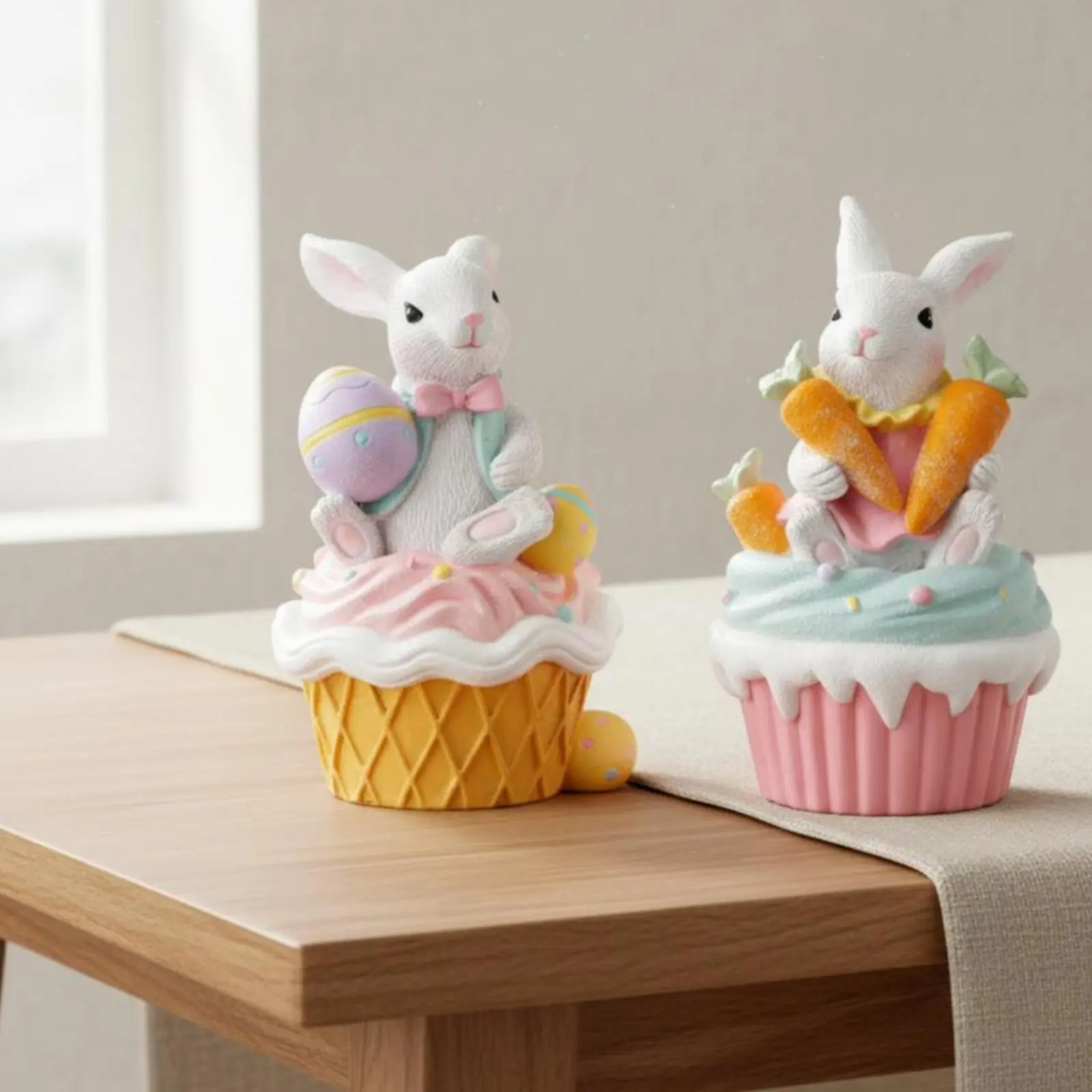 2 Pieces Cottontail Pastry Figurine Cute Design Pastry Cottontail Decoration House Decoration Pastel Hues for Party