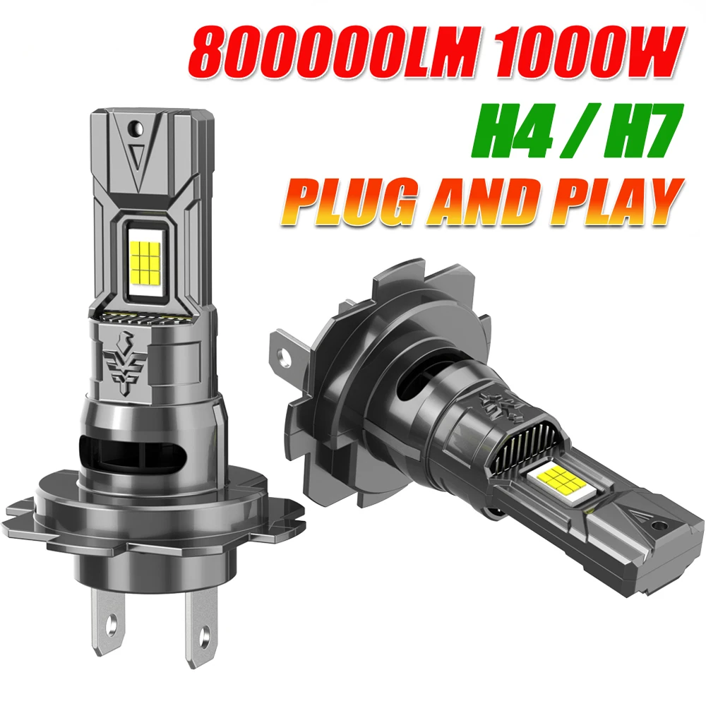 

H7 H4 Led Canbus Lights Car Headlight 1:1 Mini Size With Fan 1000W Super Bright Wireless Turbo Automobile Lamp Fog Bulb 6000K