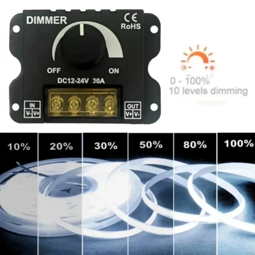 

LED Dimmer Controller DC12V-24V 30A Low Voltage With 3 Key RF Wireless Remote Control LED Single Color Light Strip Dimmer Contr