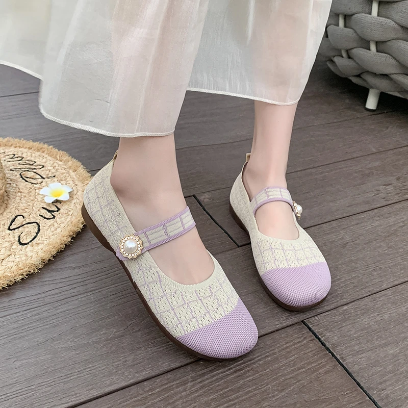 2025 Spring/Summer Ballet Flat Shoes Women's Casual Shoes Flat Heels Anti Slip Fashion Versatile Knitted Women's Shoes