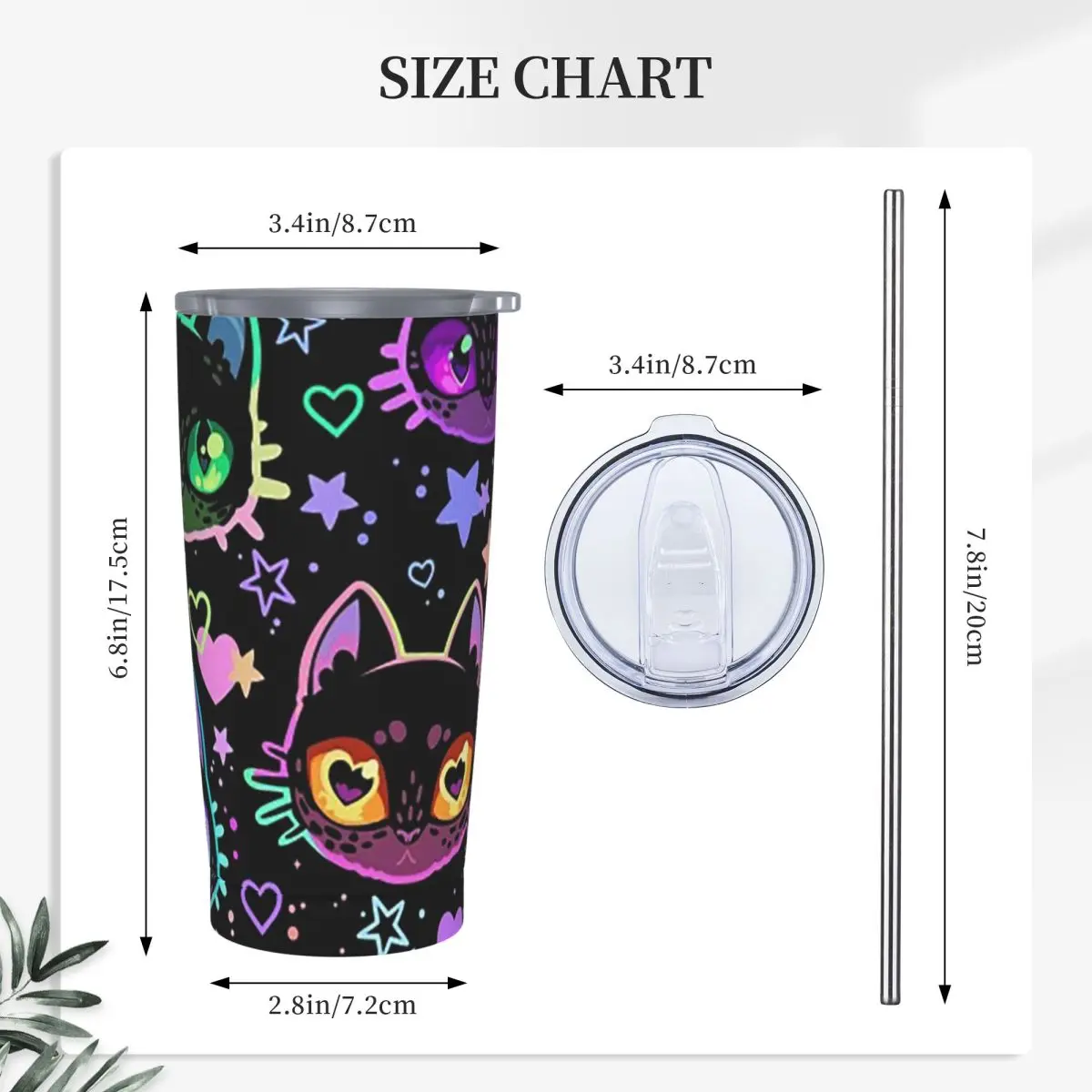Colorful Cat Silhouettes Cartoon Black Cats Stainless Steel Tumbler Vacuum Insulated Mugs Thermal Cold Cups Straws With Lid 20oz