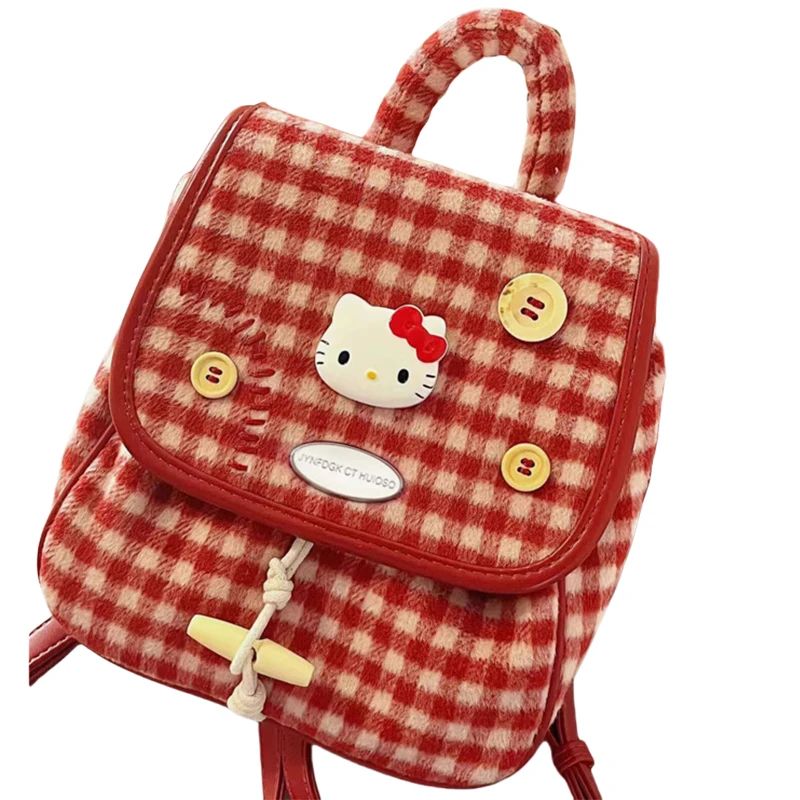 Sanrio Hello Kitty Small Backpack Woman Rucksack Cartoon Casual Shoulder Bag Girl Anime Bookbags Mini Corduroy Multiple Pocket