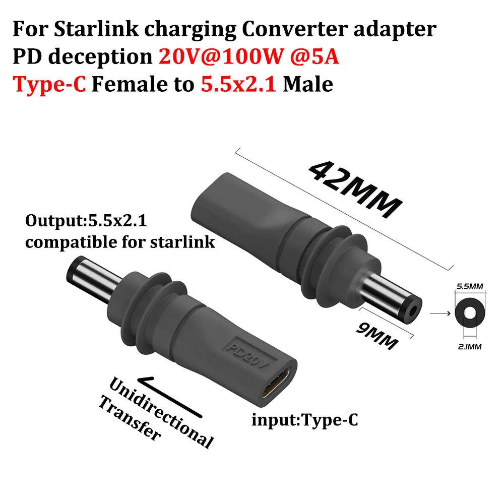 Starlink Mini GEN3 PD 100W USB C Female to DC5521 Male Connector Charge Barrel Jack Power Plug Type C to DC/D to D Power Adpater