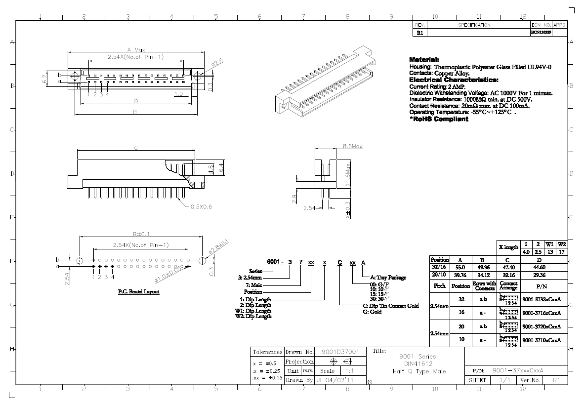 2PCS/9001-33321C00A 9001-33641C00A 9001-37101C00A 9001-37201C00A 9001-37161C00A 9001-37321C00A DIN41612 connector