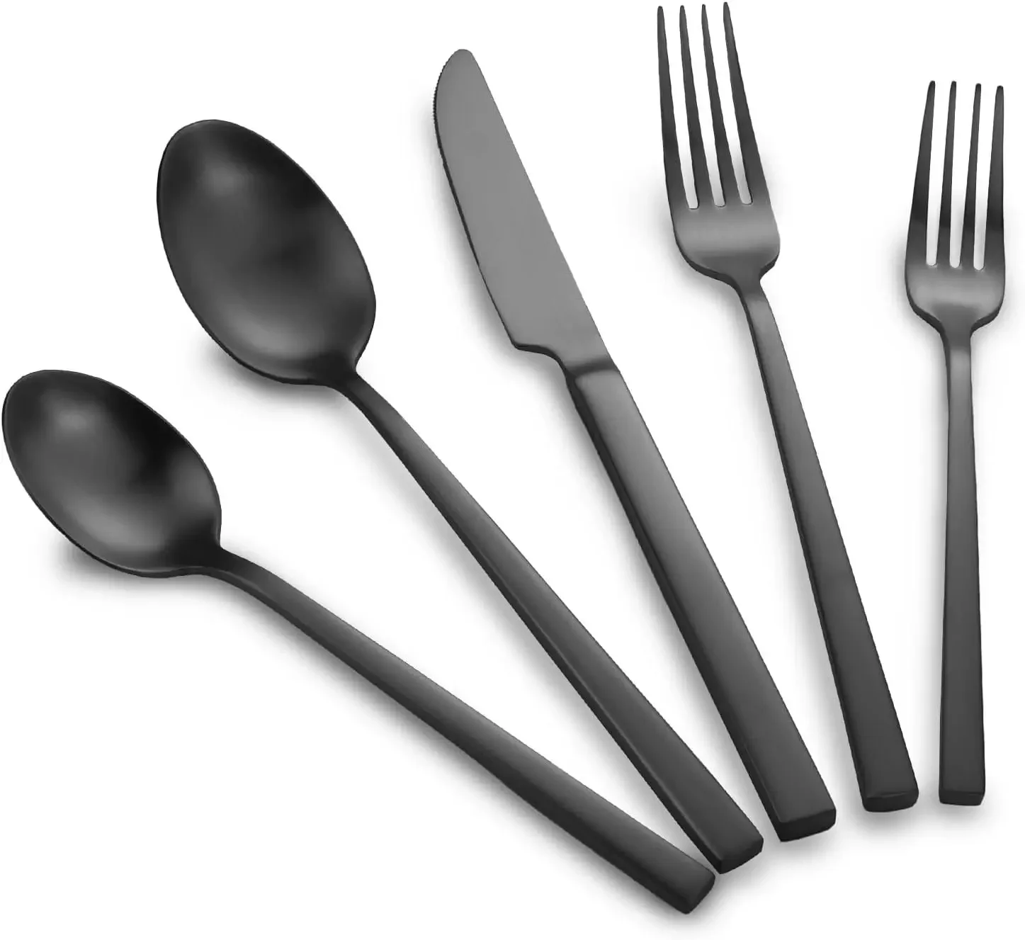

Matte Black 20-Piece Stainless Steel Flatware Set, Service for 4, Hand Forged 18/10 Cutlery with Cuboid Handle, Dishwasher Safe