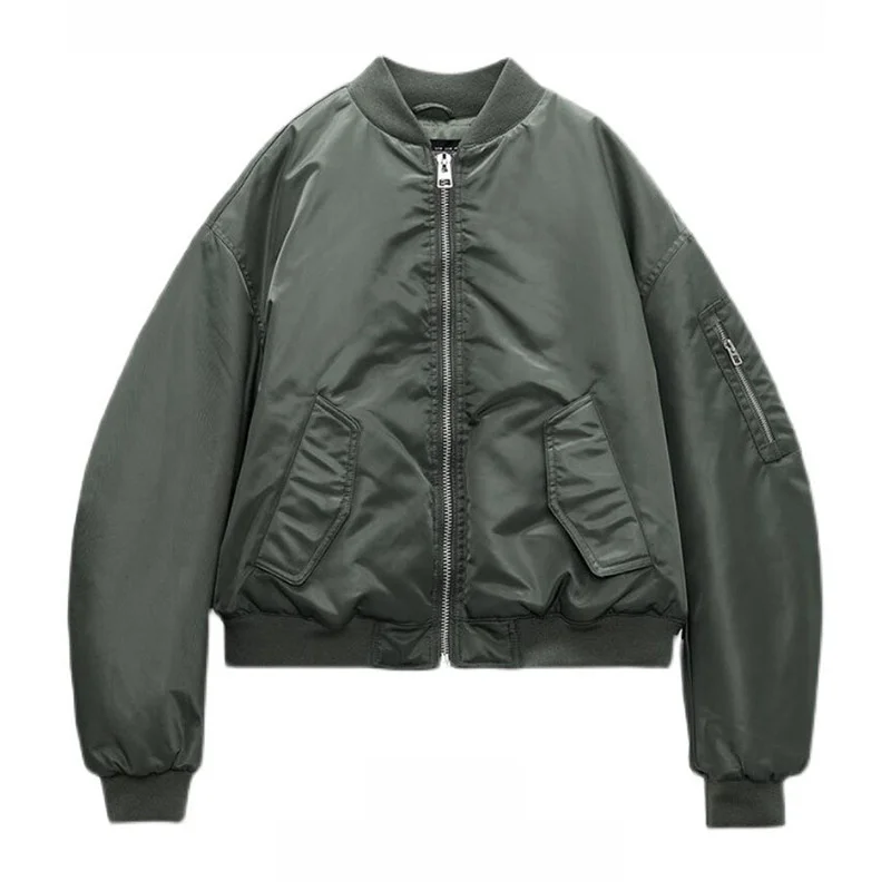 

Women's Loose Short Bomber Jacket European American Style Autumn Winter Cotton Long-Sleeved Fashion Outerwear