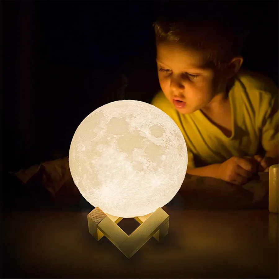 Rechargeable LED Night Light 3D Print Moon Lamp Touch Remote 16 Colors Change Bedroom Table Lamp for Children’s Room Decoration