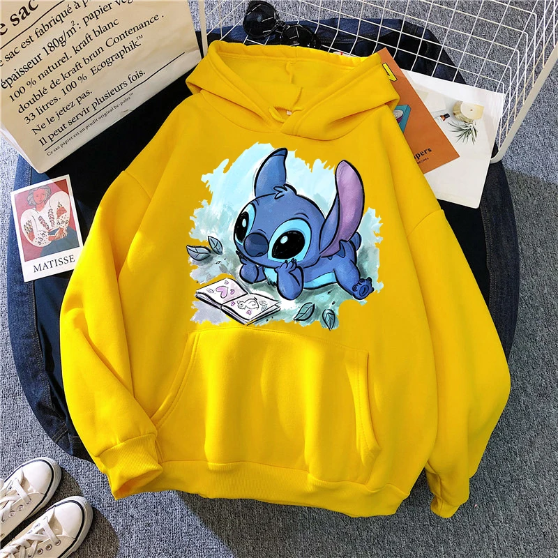 Disney Stitch Hoodies para Mulheres, Harajuku, Camisola Anime Bonito, Streetwear Manga, Feminino Hoody, Meninas, Inverno, Kawaii