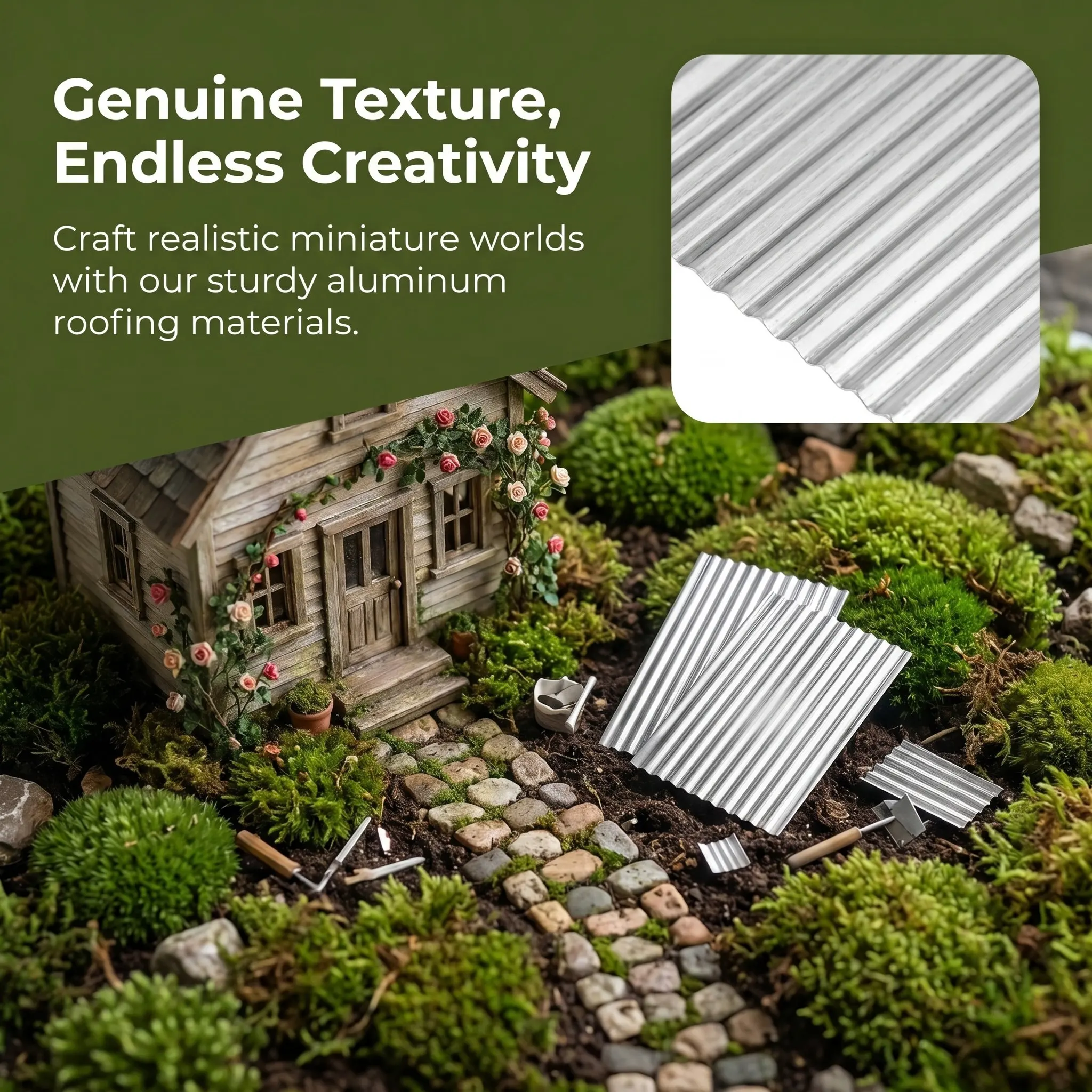 8Pcs Lightweight Corrugated Aluminum Roofing Sheets Ideal for Mini House Roof Modeling DIY Architecture Scenery Roofing