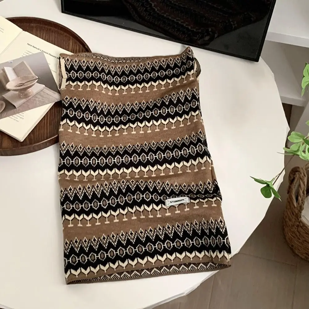 Warm Leopard Print Winter Cycling Thermal Mask Flower Bow Earhook Neck Warmer Knitted Stripes Pullover Cap Female