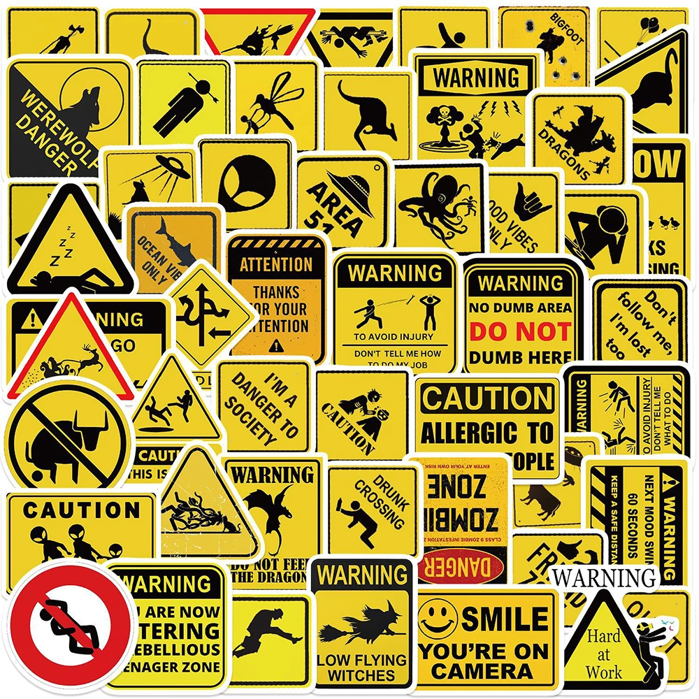 10/30/50 Stück Lustige Warnschild-Aufkleber Coole Cartoon-Sticker Dekoration Spielzeug DIY Motorrad Gepäck Helm Graffiti-Aufkleber