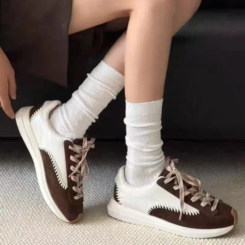 

New Retro Contrasting Color Splicing Sheepskin Ultra-light Platform Forrest Gump Shoes for Women