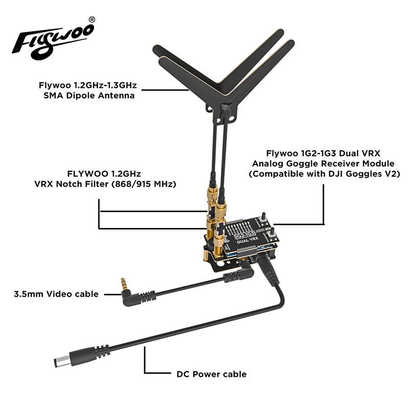Flywoo 1G2-1G3 Dual VRX Analog Goggle Receiver Module Compatible With D JI Goggles V2