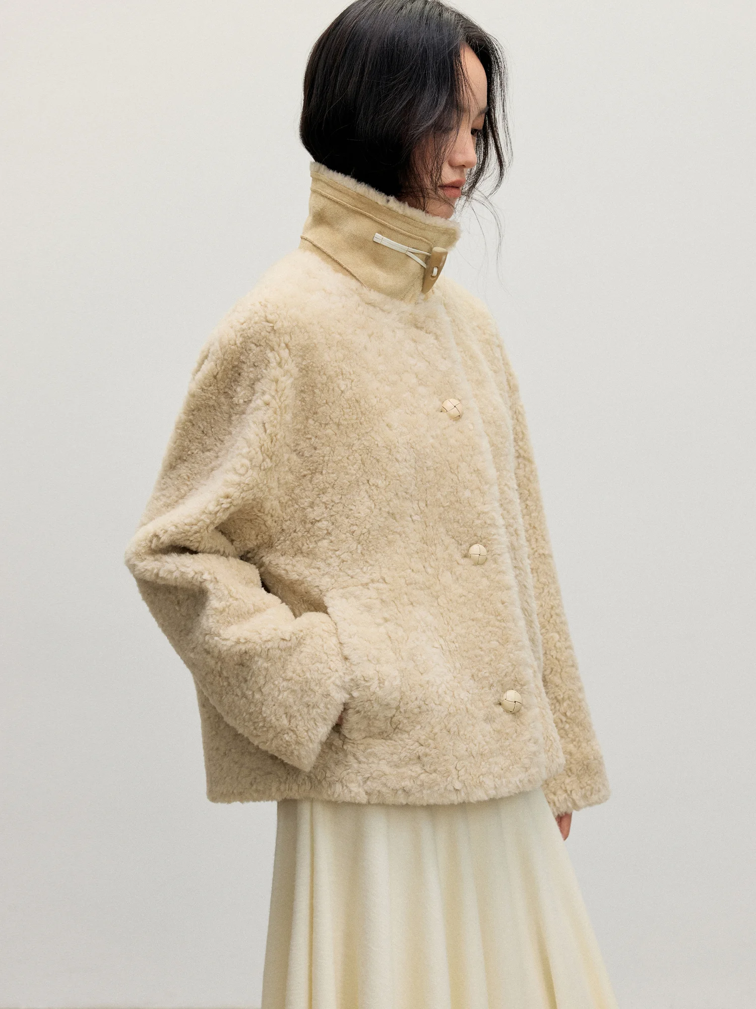 

Утепленная шерстяная куртка MURMURMI с меховой подкладкой для молодежи, теплая, однотонная, универсальный крой, длинный рукав, прямой подол, свободный крой