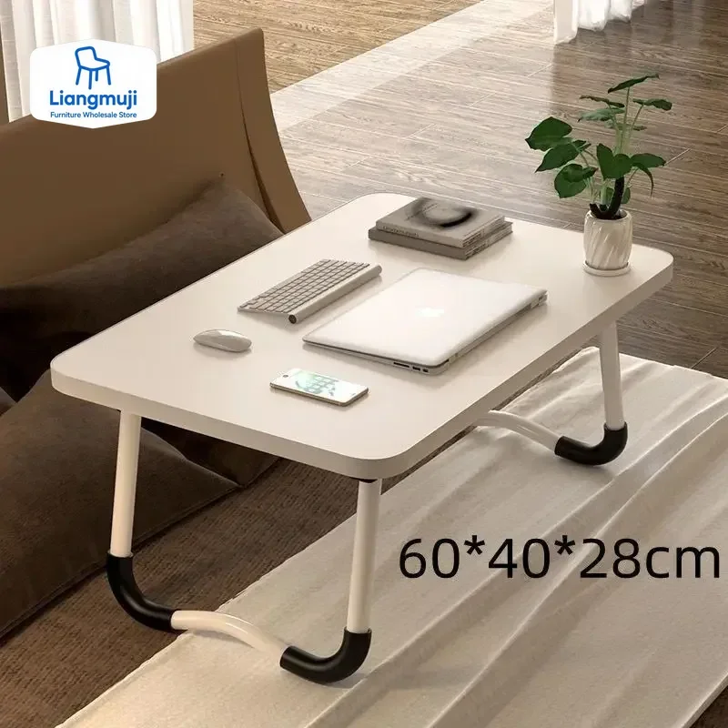 

Folding Bed Desk Laptop Table Dormitory Portable Small Desks Cup Holder Slot Mobile Breakfast Table Bedroom Computer Tray Shelf