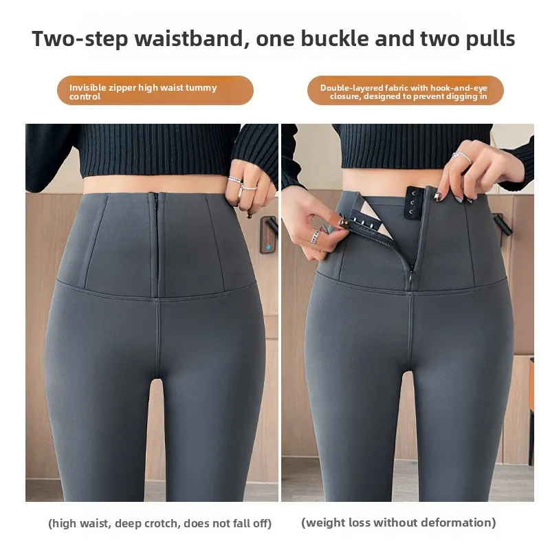 Zipper abdominal pants for women in autumn and winter, with thick fleece and leggings, tight Barbie pants for outerwear