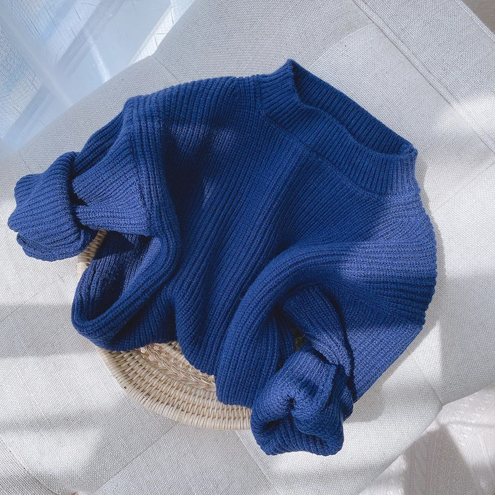 

Spring Autumn Kids solid color sweater Korean style girls soft loose knit pullover boys all-match casual sweaters Tops